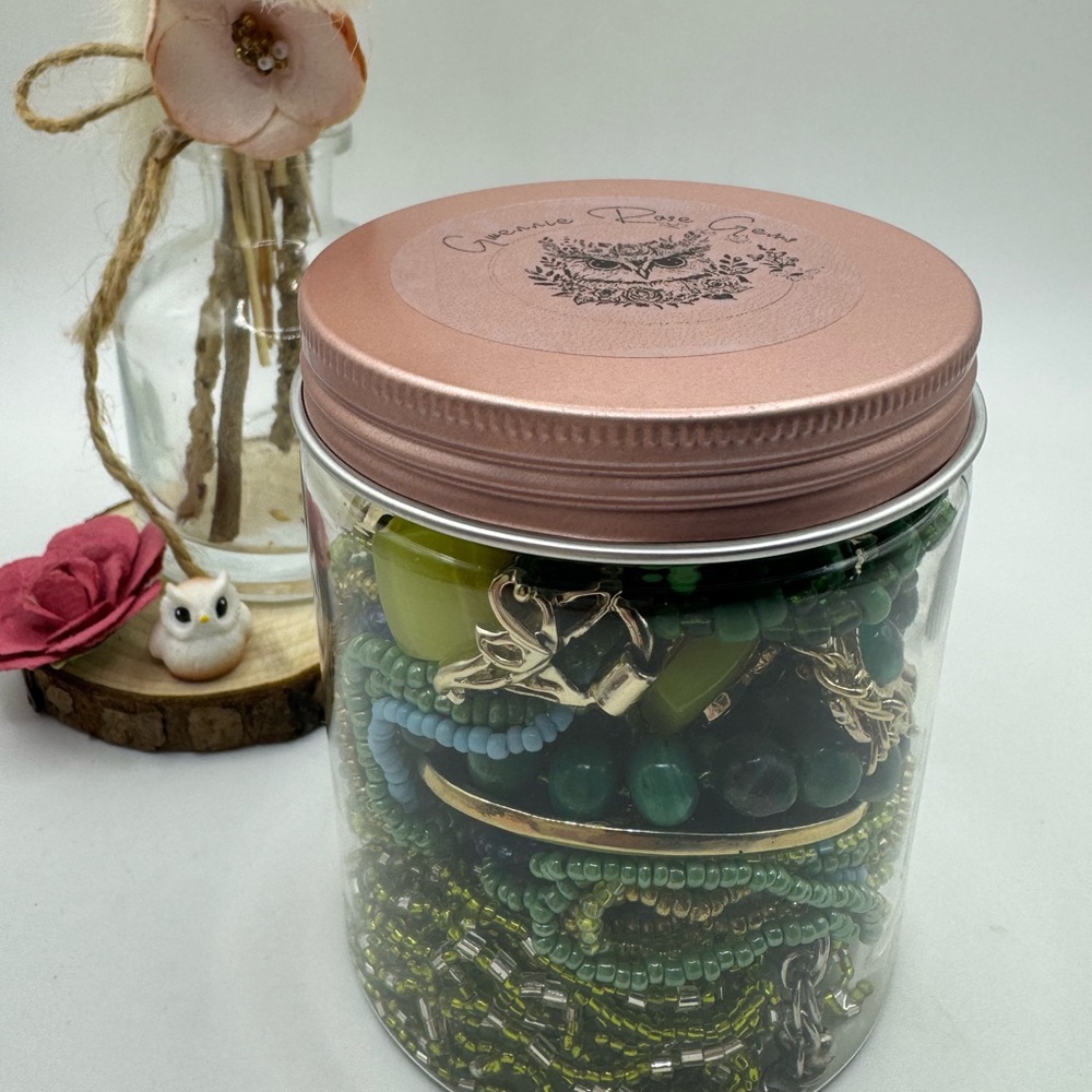 Green Goddess Curated Vintage Jewelry Jar Wearable Surprise Collection